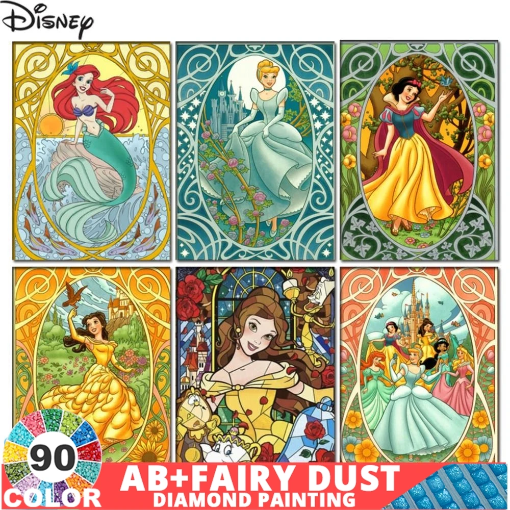 

90 Colour AB Fairy Dust Little Mermaid Princess Cinderella Drill Cross Stitch 5D DIY Diamond Painting Disney Cartoon Mosaic