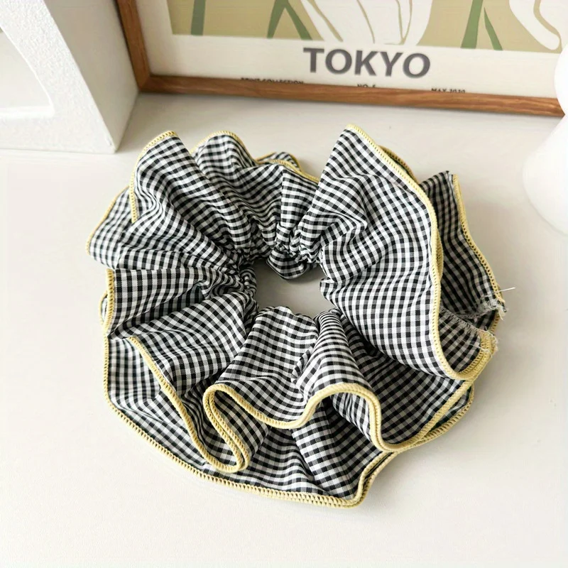 Vintage-Inspired Plaid Scrunchie - Ruffled Balletcore Hair Tie