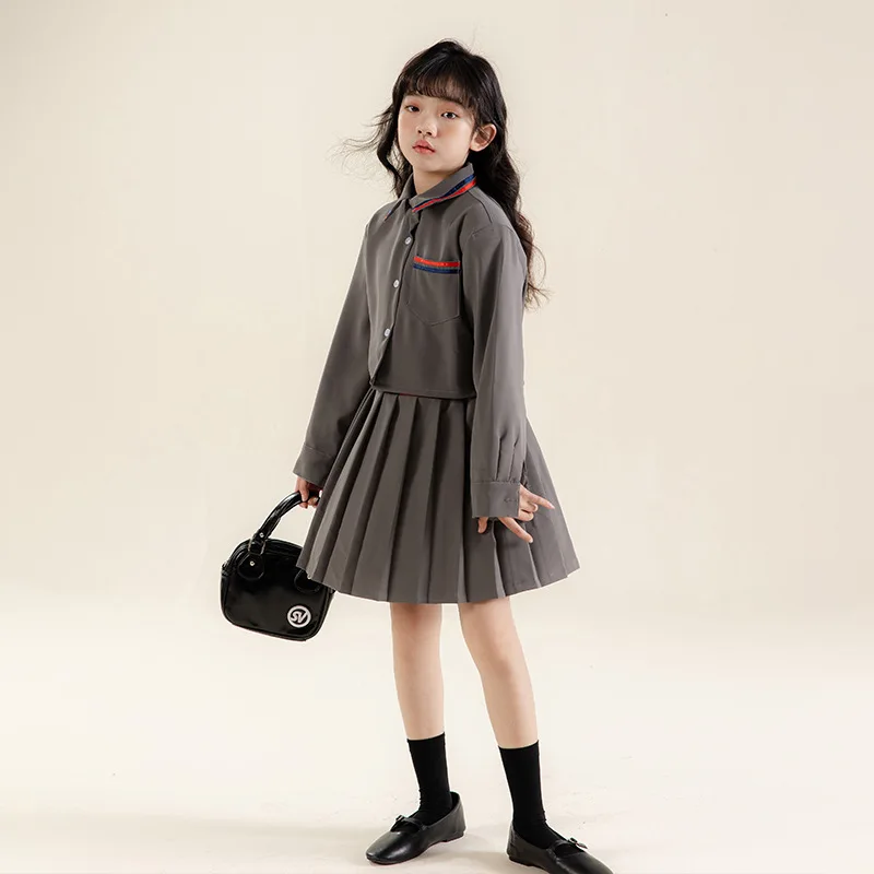 

Girls JK Suits Korean 2023 Spring Clothes Set Shirts Pleated Skirts Two Pieces Children Stylish Streetwear