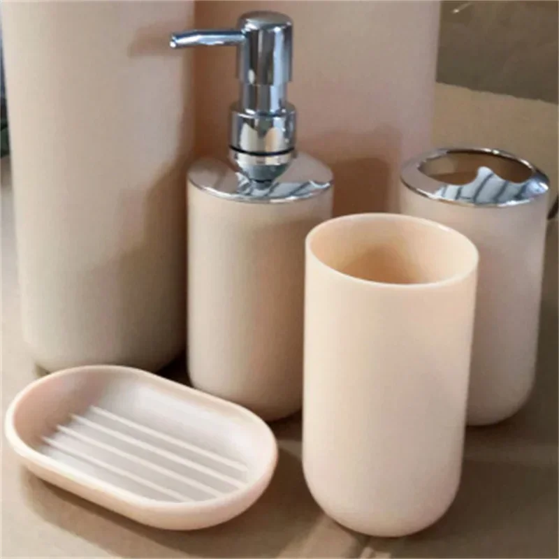 Luxury Bathroom Accessories Plastic Toothbrush Holder Cup Soap Dispenser Dish Toilet Holder Pump Bottle Cup 4pcs Bathroom Set