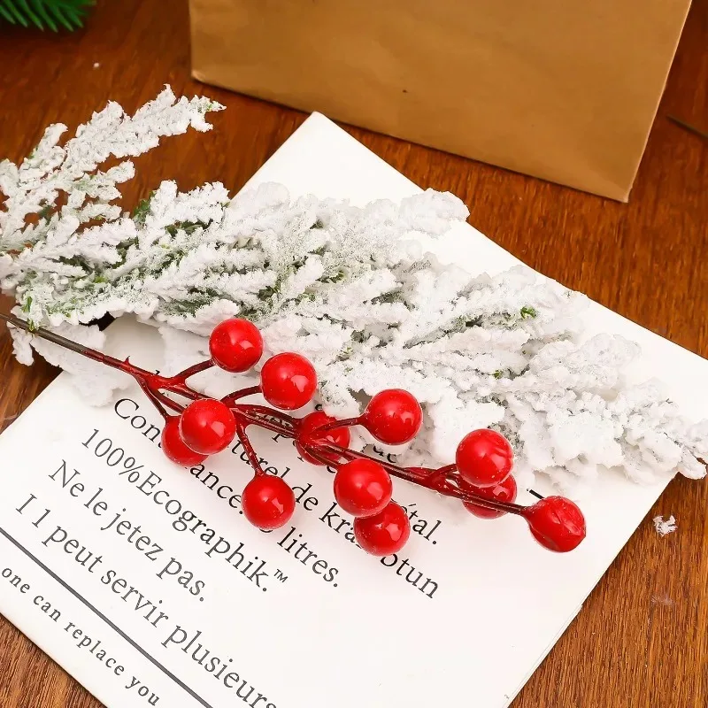 20/1Sets Sneeuwvlok Dennen Rode Hulst Bessen Tak DIY Kerstkrans Bloemstuk Combinatie Feest Thuis Tafeldecoratie_voghion.com