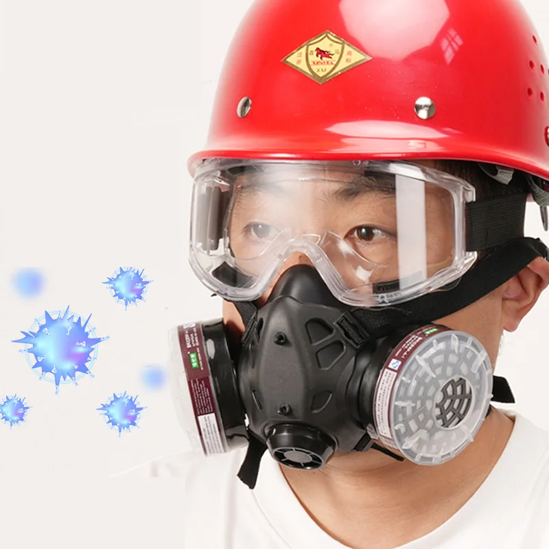 Vue de face du respirateur demi-visage noir avec ses cartouches filtrantes P-A-1