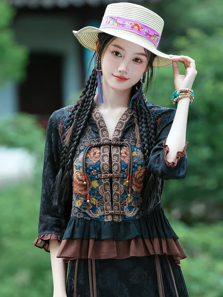Women's Ethnic Style Embroidered Dress Suit Summer Hanfu