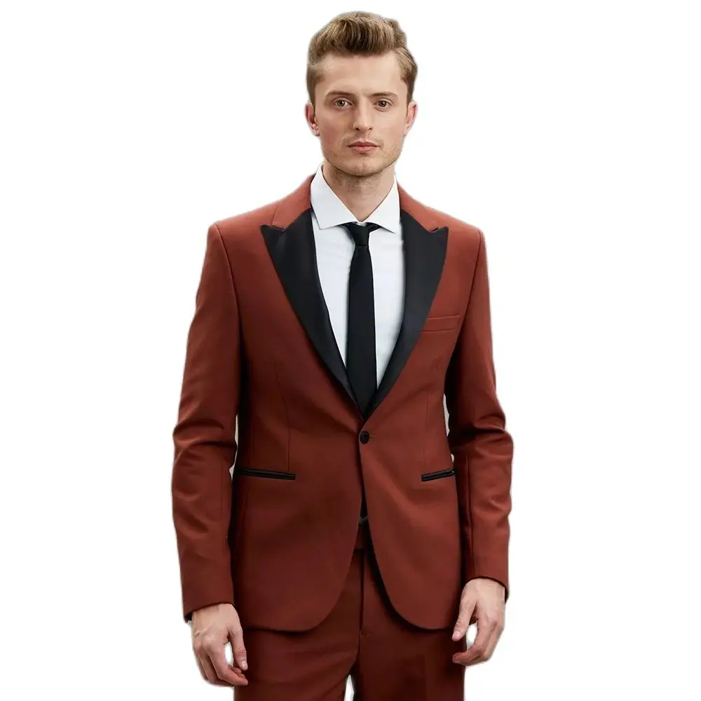 

New Solid Blazer Black Lapel Men Suits Slim Fit 2 Piece Set/Costume Homme Tailor-Made Coat Pant Latest Design Wedding Groom Wear