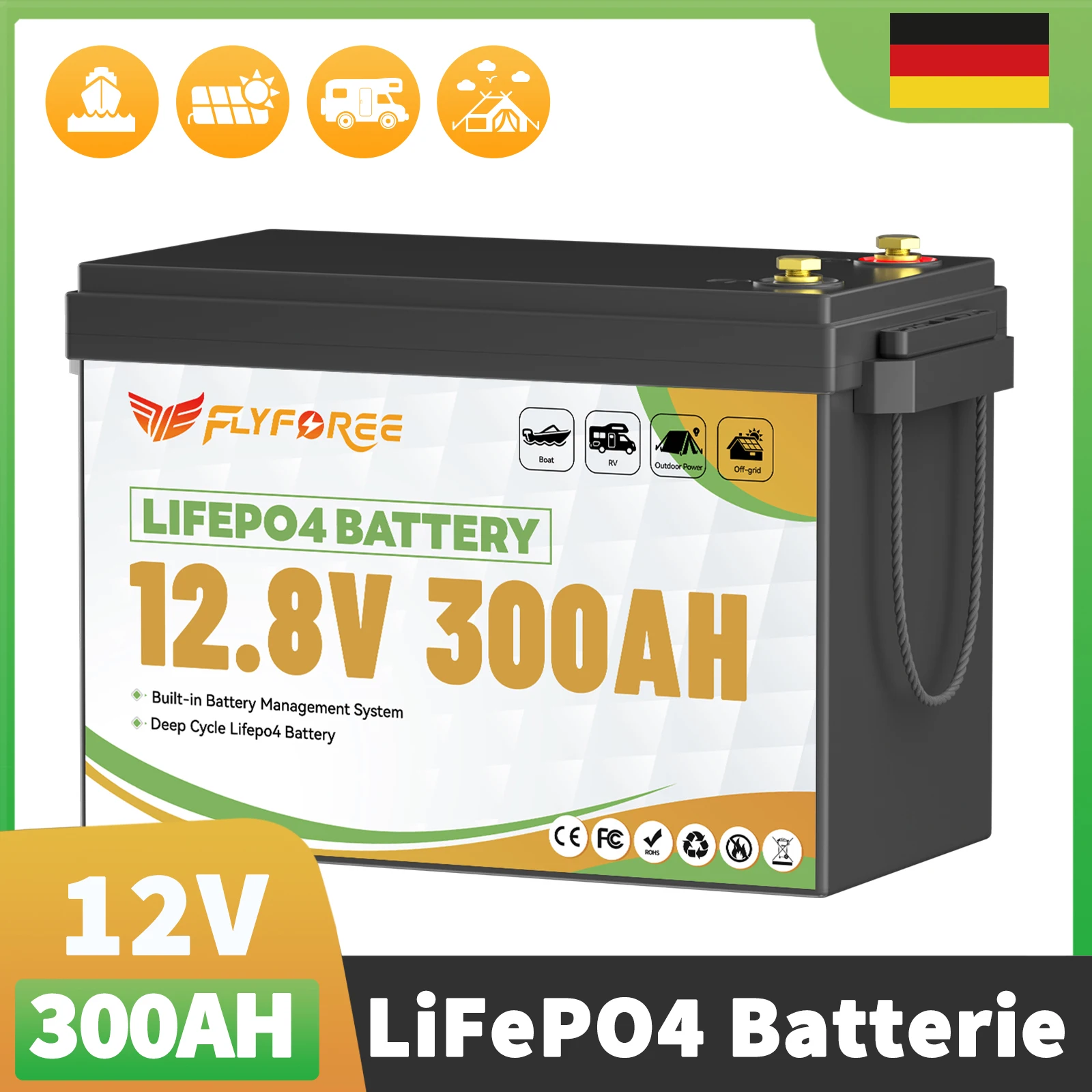 Akumulator litowo-żelazowo-fosforanowy (LiFePO4) FLLYROWER 12V 300Ah z EU za $387.18 / ~1416zł Akumulator litowo-żelazowo-fosforanowy (LiFePO4) FLLYROWER 12V 300Ah z EU za $387.18 / ~1416zł
