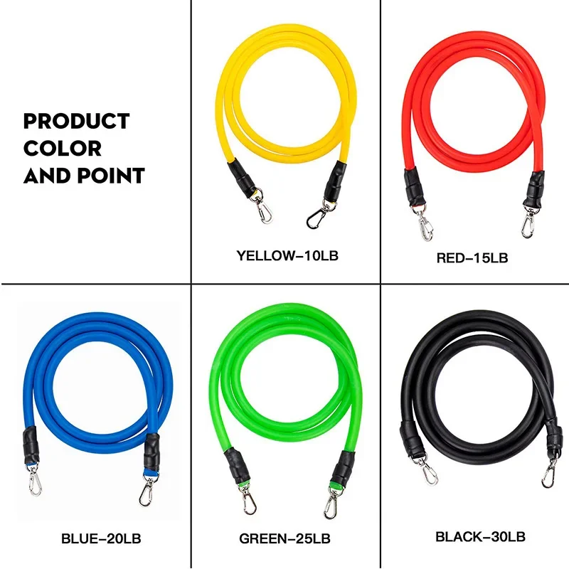 11pcs TPE Resistance Bands Set Resistance Bands Door Anchor Handles Carry Bag Legs Ankle Straps Exercise Bands Workout