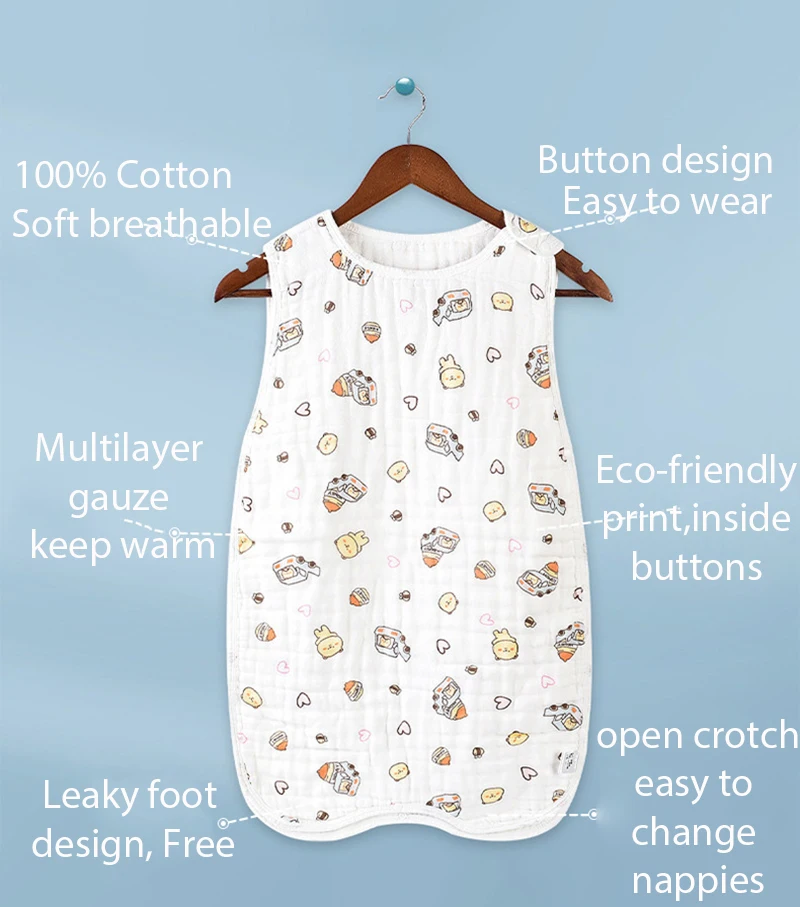 bed in a bag Kangobaby #My Soft Life# Summer Cute Cool Vest Style Baby Sleeping Bag 100% Muslin Cotton Infant Envolope Clothes Newborn Wrap white bedding