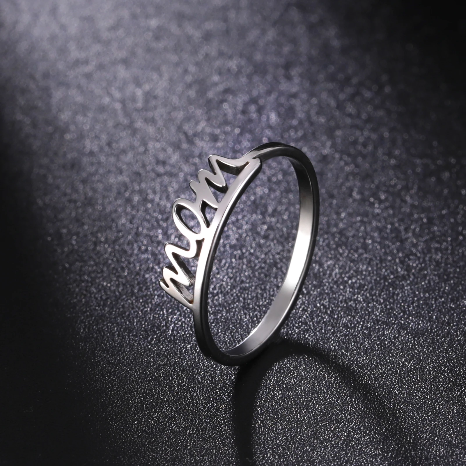 Amaxer Stainless Steel Letter Word Mom Rings for Women Girl Mother's Love Jewelry Birthday Gifts Wholesale 4
