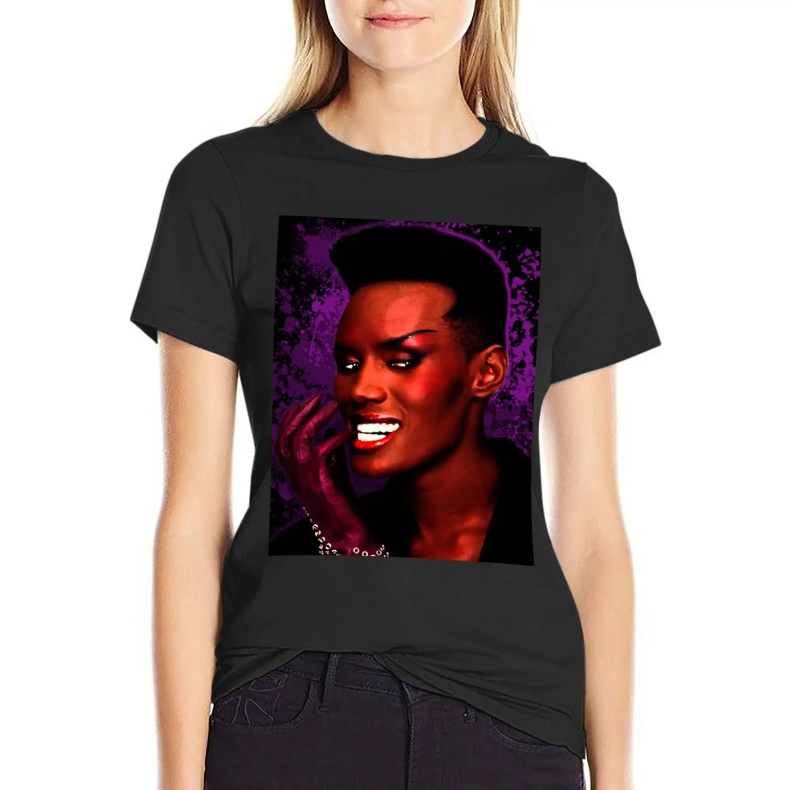 

Grace Jones Splatter Purple T-Shirt vintage clothes Short sleeve tee kawaii clothes t-shirts for Women pack