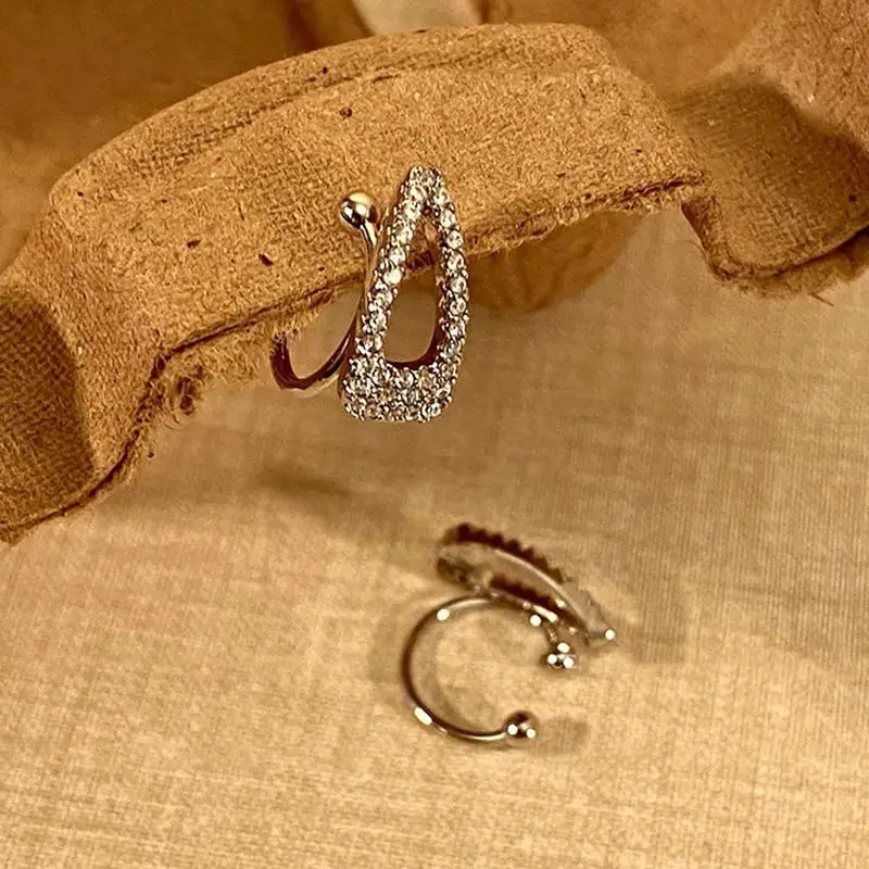 女性のためのジルコンメタルイヤリング,ピアスなし,幾何学的なイヤー