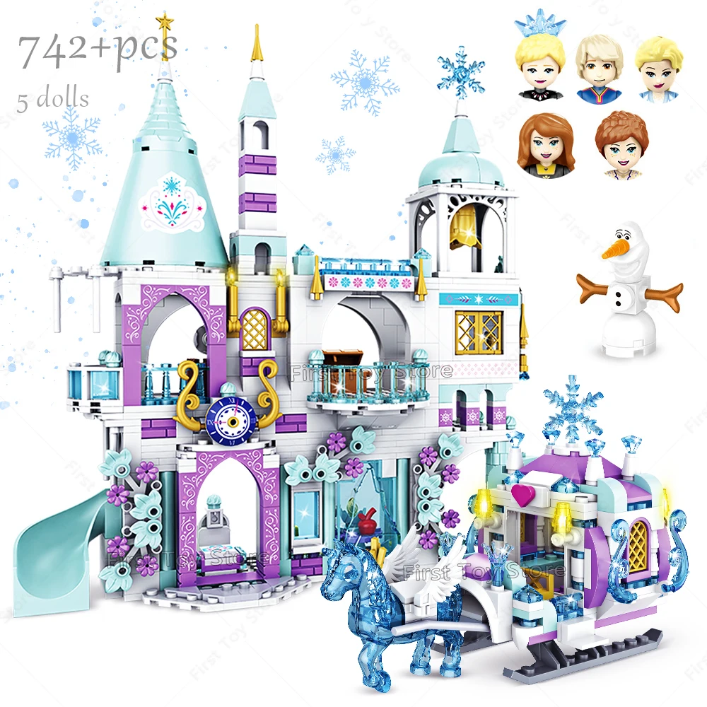 New Friends Princess Castle House Sets for Girls Movies Royal Ice Playground Horse Carriage DIY Building Blocks Toys Kids Gifts