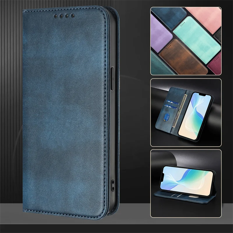 Leather Magnetic Wallet Phone Case - Solid Design s Capa