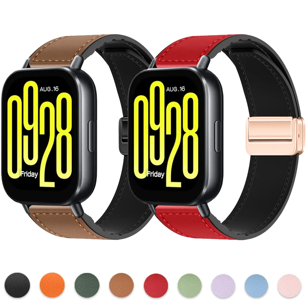 Silicone and Leather Magnetic Buckle Wristband - 22mm/20mm Strap