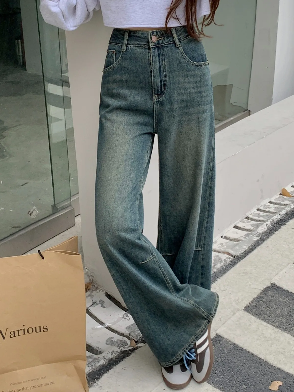 

ZHISILAO New Boyfriend Baggy Wide Leg Jeans Women Vintage Classic Casual Full Length Denim Pants Streetwear 2023