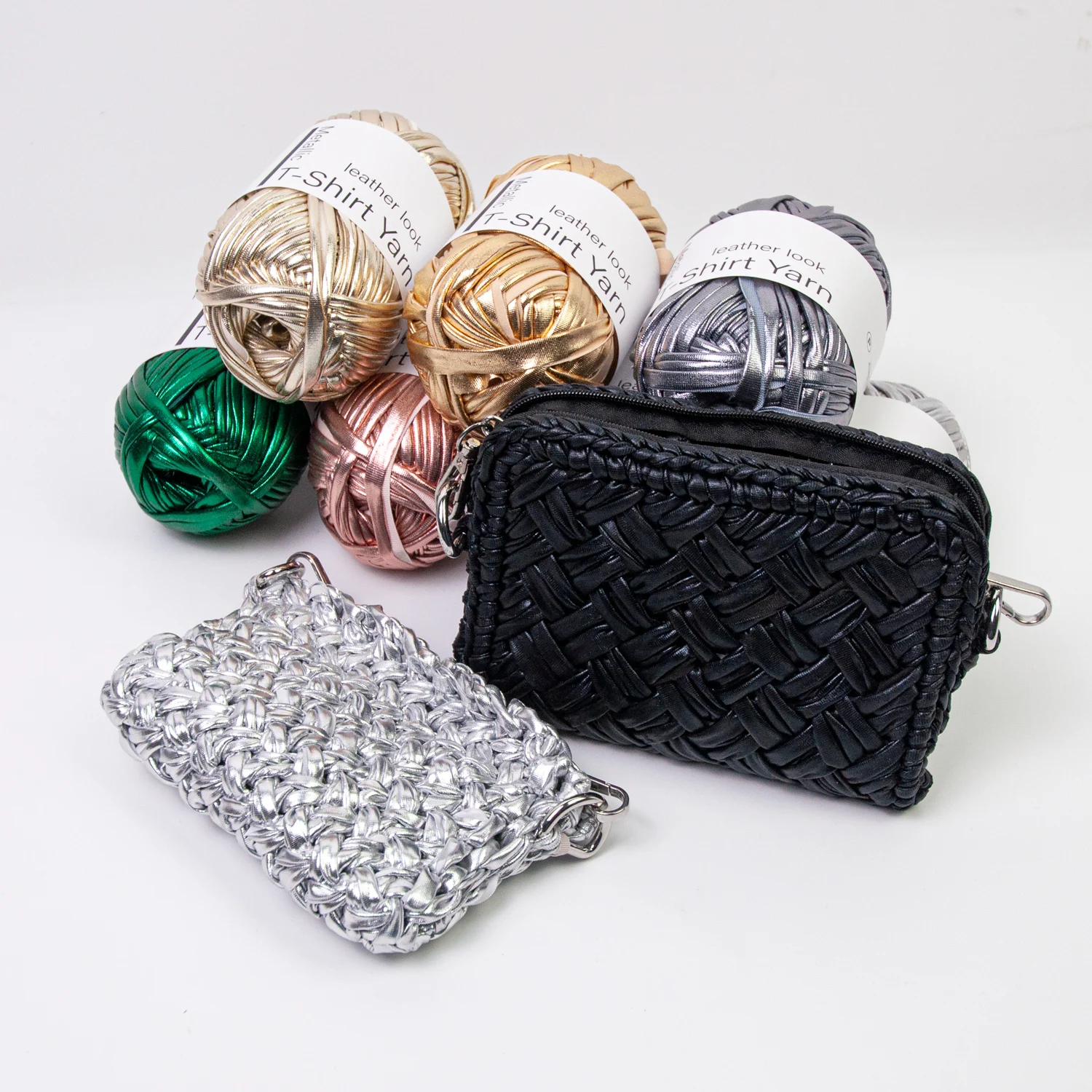 100g/Roll Metallic Cloth Fabric Yarn for DIY Bag Shoes Knitting Crocheting Flat Imitation Leather Shiny T-Shirt Yarn Thread 3