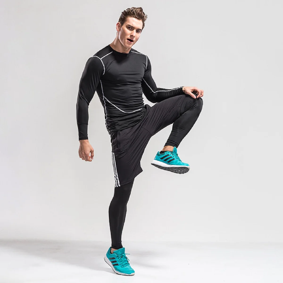 

Men's thermal underwear - winter thermal high elastic long sleeve pants shorts sports suit