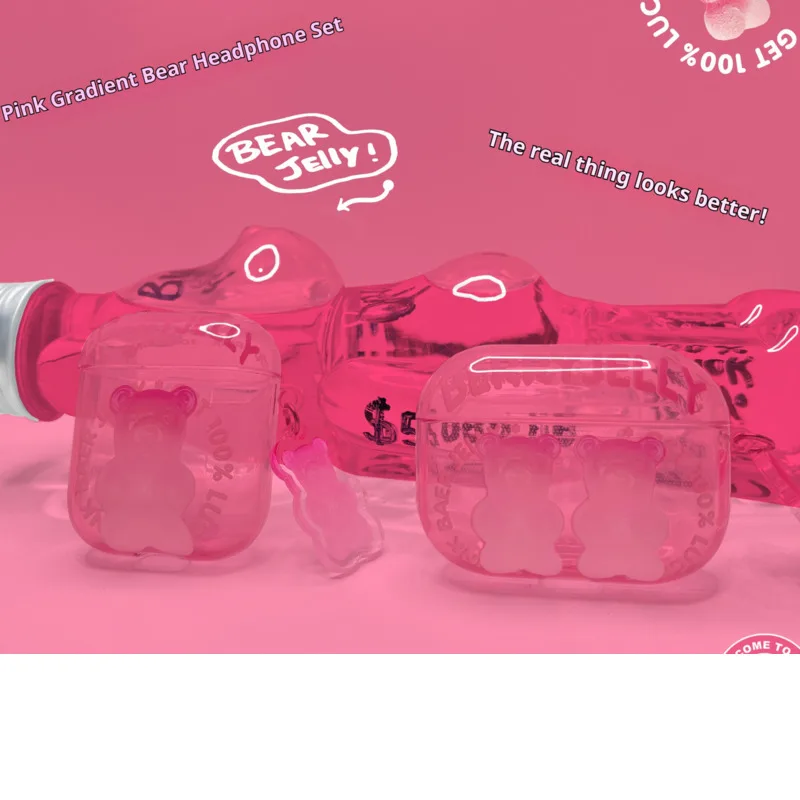 BUDDY Gradient Pink Bear Protective 3rd Silicone Pro 2nd Generation Soft Case ins Transparent_voghion.com