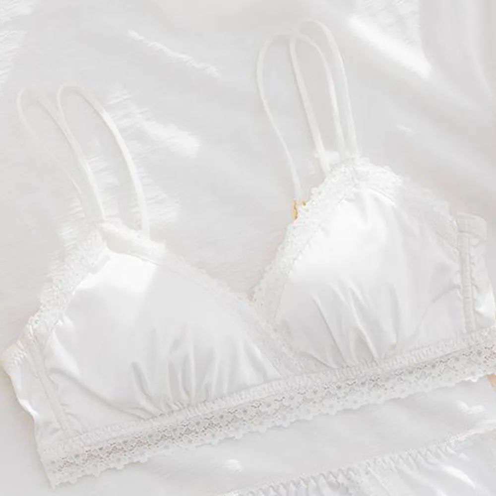 Women's Sexy Lingerie Gathered Thin Bra Girls Wireless Comfortable Triangle Cup Bralette Push Up Breathable Invisible Brassiere