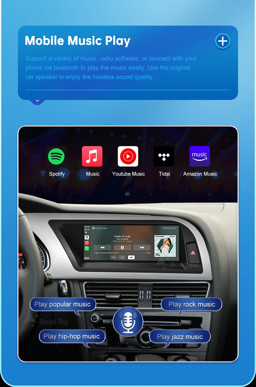12.3 Road Top 8.9 Inch Touch Display Multimedia Player Andriod Auto Link For Audi A4 S4 B8 2009-2012 GPS Carplay Screen Car Play