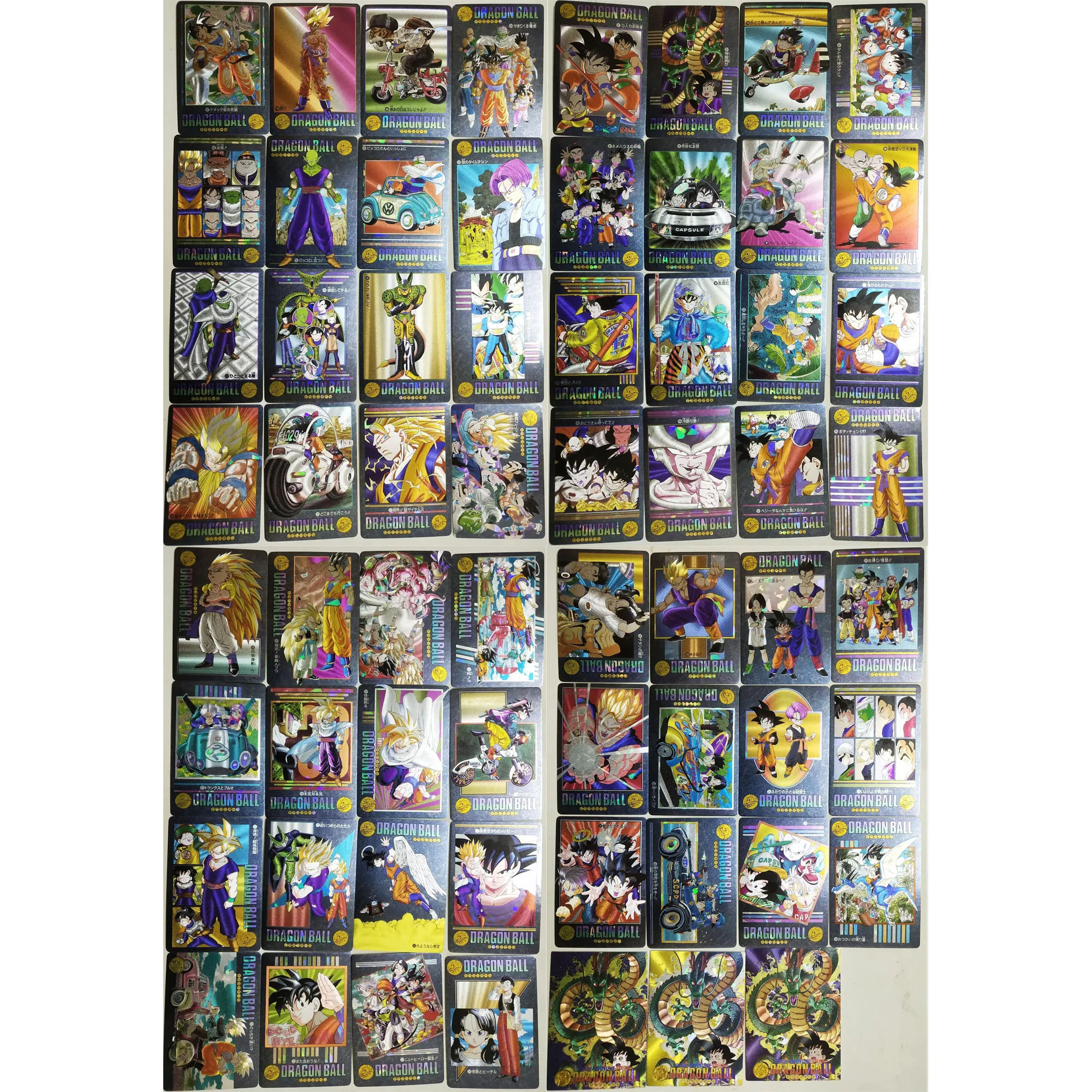 60+3Pcs/set Dragon Ball Z Super Saiyan Goku Gohan Trunks Frieza Cell Texture Flash Cards Classic Anime Collection Cards Toys