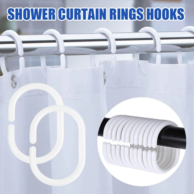 12 PC White Plastic C Shaped Shower Curtain Hook Hanger Bath Drape Loop  Replacement Drape Loop Clasp Bathroom Accessories - AliExpress