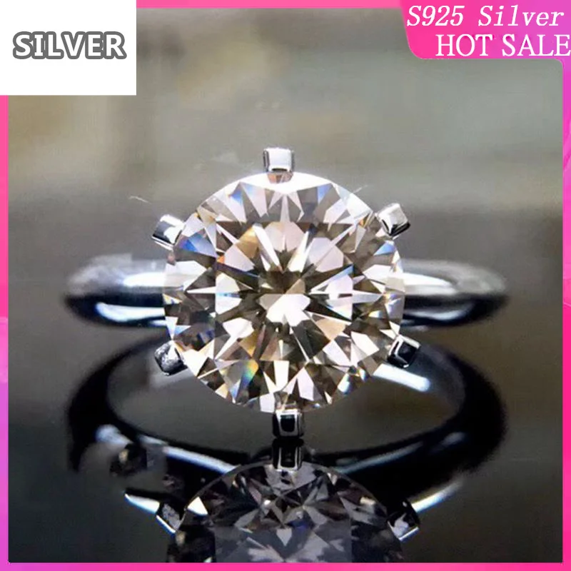 925Sterling Silver Crown Six Claw Single Diamond One Carat Anello Molto Semplice Da Donna Live Selling Red Riding Silver 925 Ring Mens