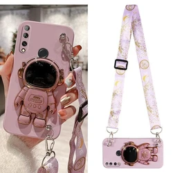 Astronaut Bracket Crossbody Lanyard Square Silicone Phone Holder Case for Y8P (PURPLE)