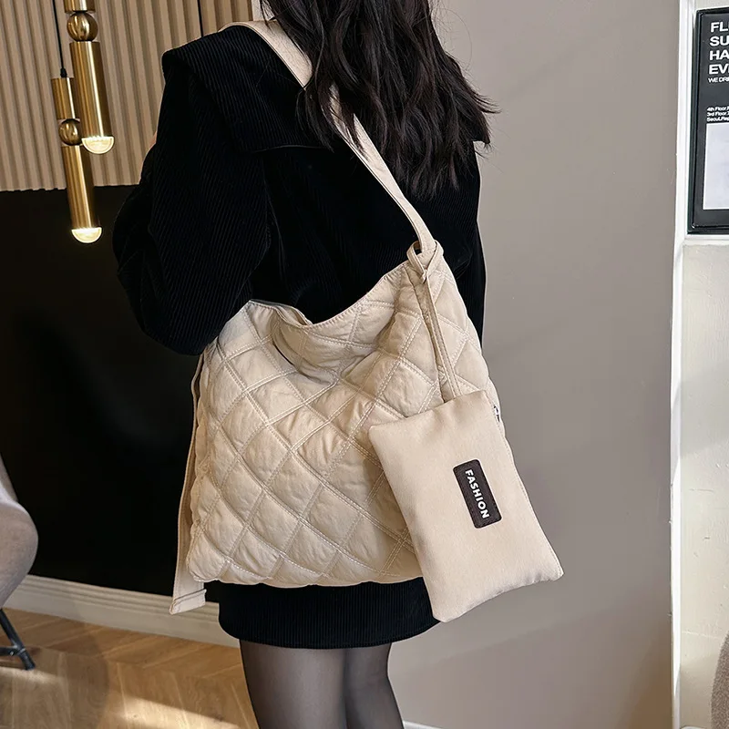 Composite Bag New Casual Shoulder Bag Korean Style Thread Diamond Lattice Crossbody Purses and Handbags Commute Casual All-match