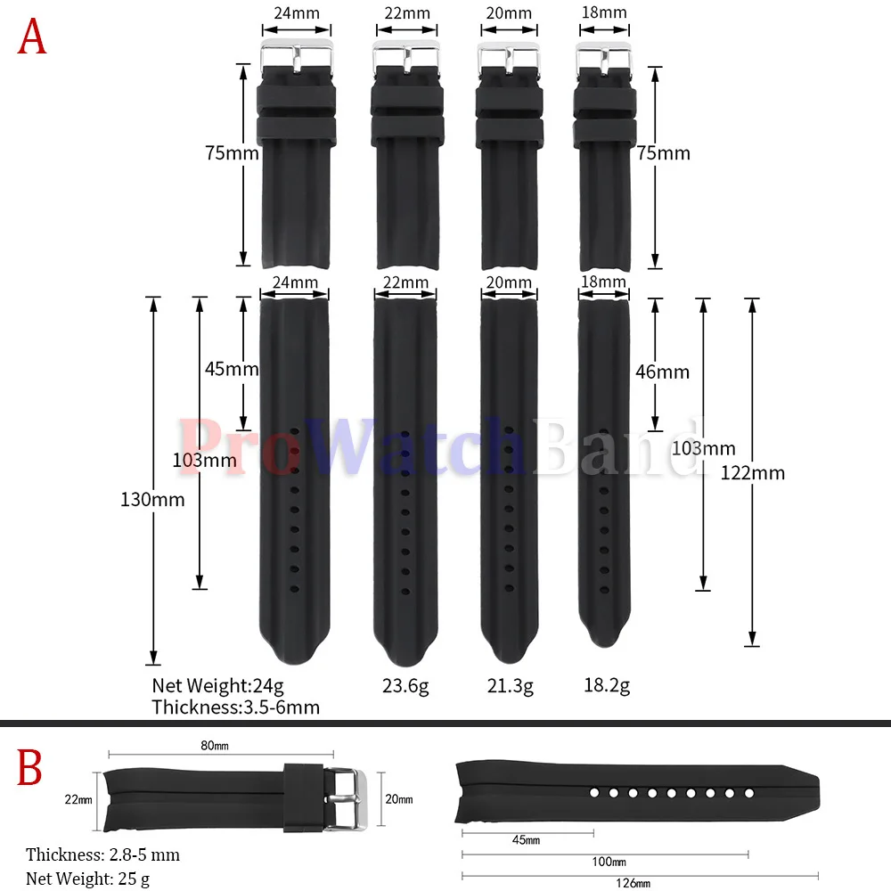 Durable Curved End Silicone Watch Strap - Waterproof & Soft Bracelet