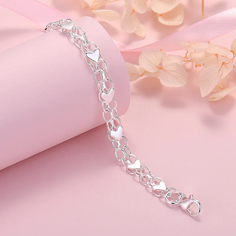 Silver Color Classic Heart Bracelets For Women Lady Fashion Designer Jewelry Wedding Party Birthday Gifts