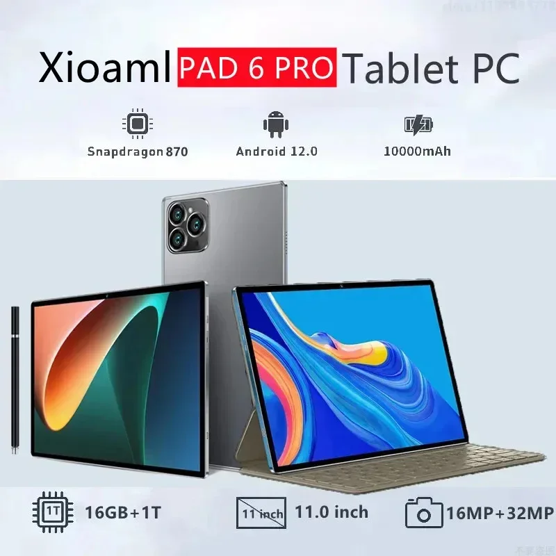 Tablette Pad 6 Pro Android 12, 16 Go + 1T, 11 Pouces, Snapdragon 2024, 10 Tubi, 5G, Wifi, 870, Ipad Air Originale