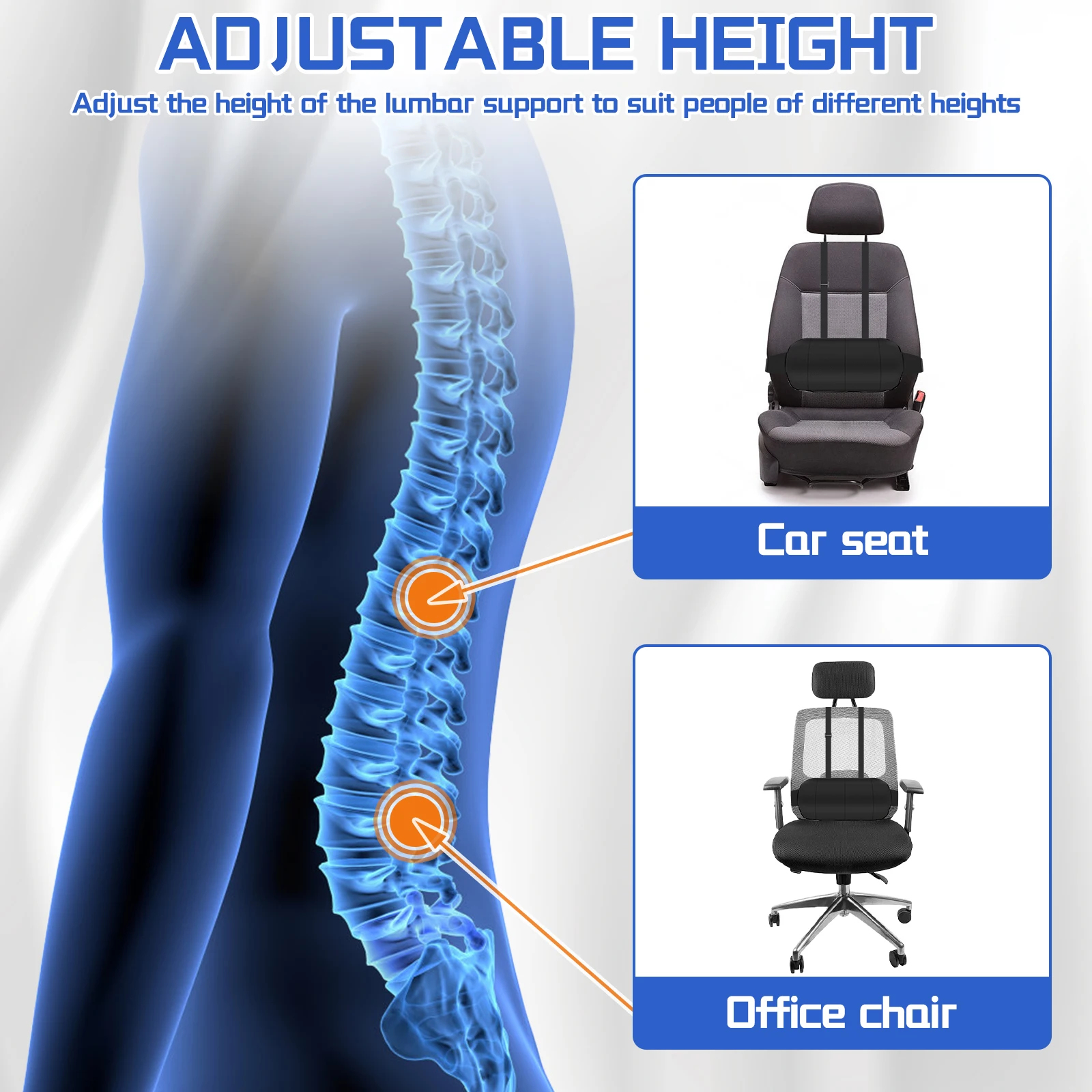 Car Lumbar Support Pillow Polyester and Memory Foam Car Seat Back Support with Adjustable Elastic Strap Car Interior Accessories