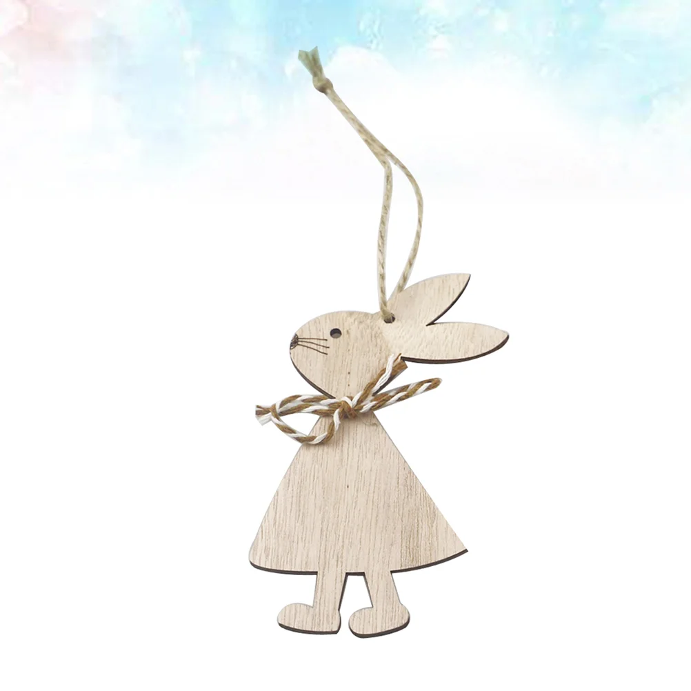 

6 PCS Wooden Crafts Hanging for Easter Home Decor Pendant Gifts Decorate Rabbit
