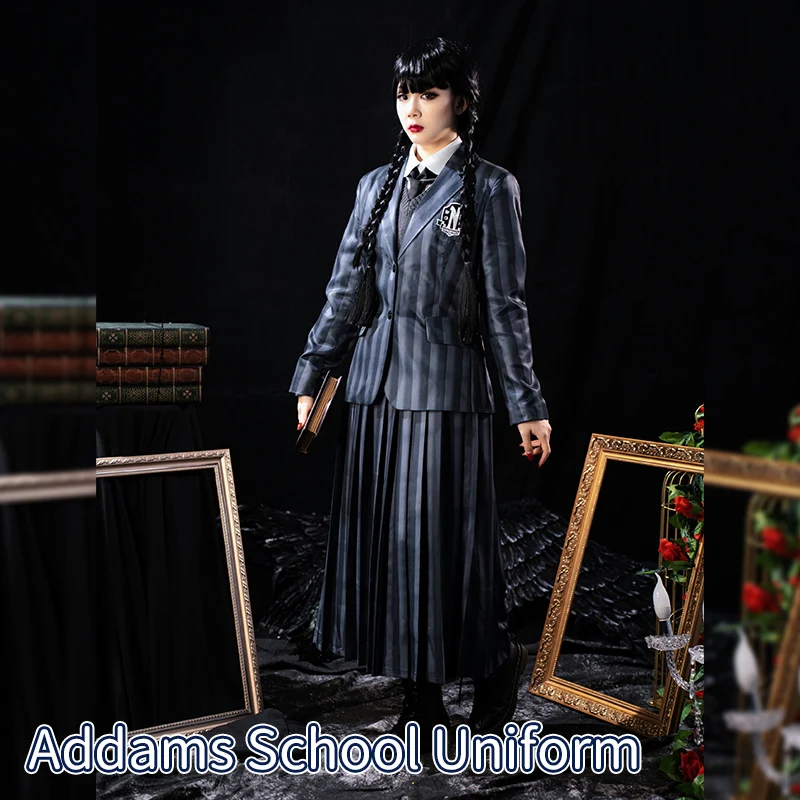 

Wednesday Addams Cosplay School Uniform Cosplay Costume Coat Shirt Skirt Full Set Outfits Anime Costume