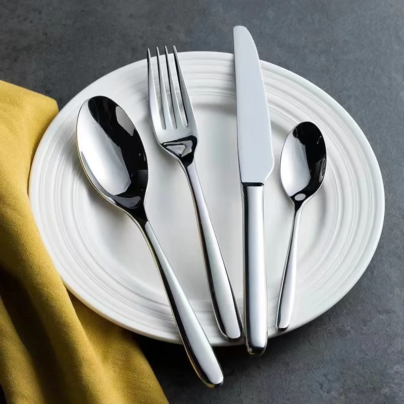4Pcs Cutlery set Thickened 304 stainless steel knife, fork and spoon light luxury restaurant Western tableware set dinnerware