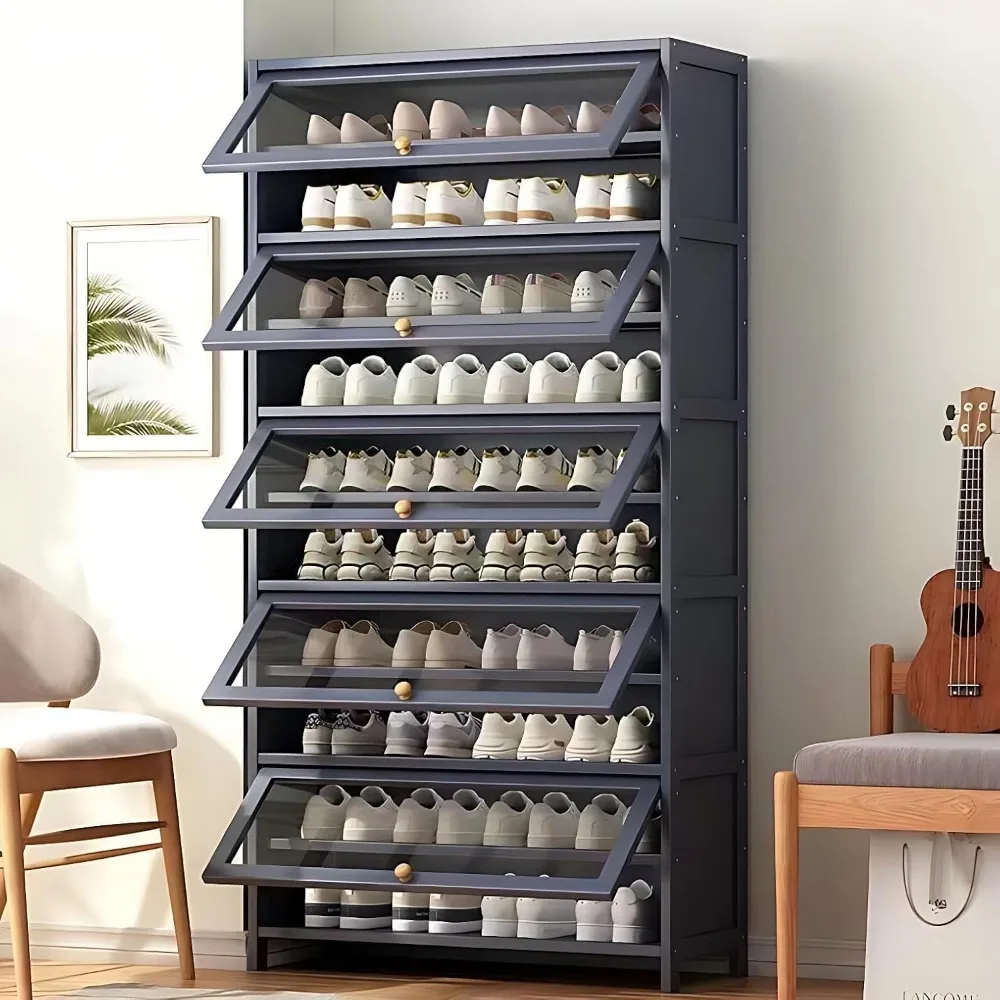 Description Picture 2 of itemBamboo Shoe Storage Cabinet with Flip Doors, 10-Tier Freestanding Shoe Rack for 40-45 Pairs, Entryway Shoe Cabinet for Hallway
