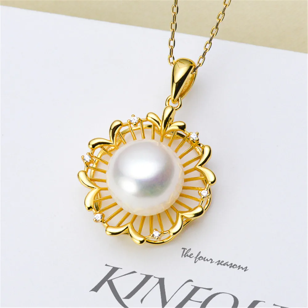 

DIY Pearl Accessories S925 Sterling Silver Pendant Empty Holder Gold Plated Fashion Necklace Pendant with 11-12mm Beads