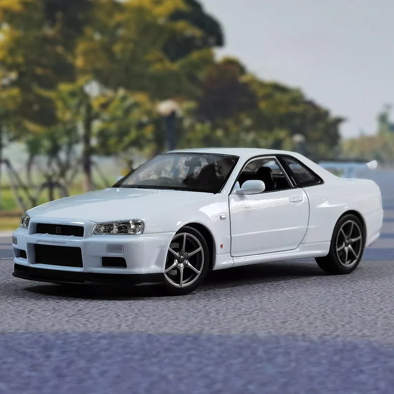 Welly 1:24 닛산 스카이라인 GTR R34 합금 스포츠카 모델 시뮬레이션 다이캐스트 금속 장난감, 레이싱 카 모델 컬렉션, 어린이 선물