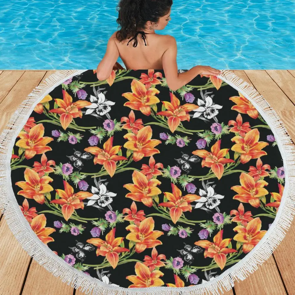 

Funny Floral Newest Summer Beach Towel Shawl Fast Drying Swimming Gym Camping Big Round BlanketTowel Yoga 3D All Over Printed -2
