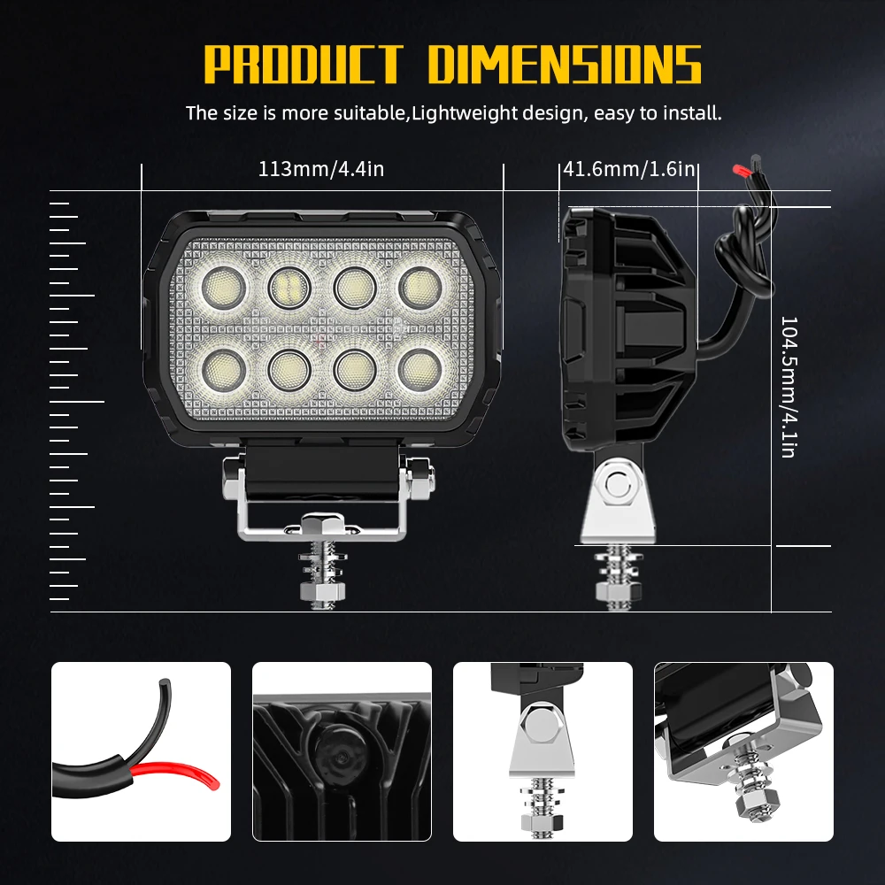 CO LIGHT 오프로드용 24000LM 4.5인치 32 LED 사각형 투광등 자동차 작업등 (지프, 트럭, 보트, 트랙터, 4X4 SUV, 12V 24V 호환)