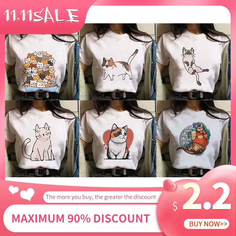 

Kawaii Винтажная футболка с рисунком мультяшного кота, забавные женские летние повседневные футболки с коротким рукавом, женские вертикальные Топы Y2k, пуловер, футболки