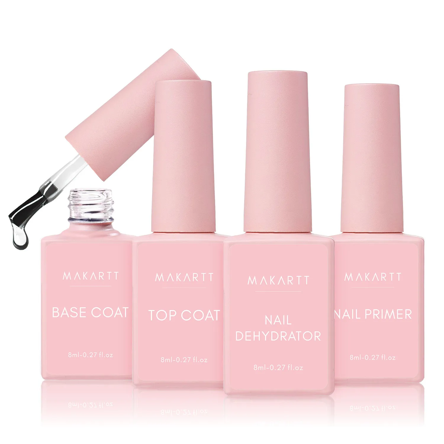 Makartt 4pcs Gel Base and Top Coat Nail Dehydrator and Primer Kit Long Lasting Nail Prep Tool for Gel Nail Polish Acrylic Powder