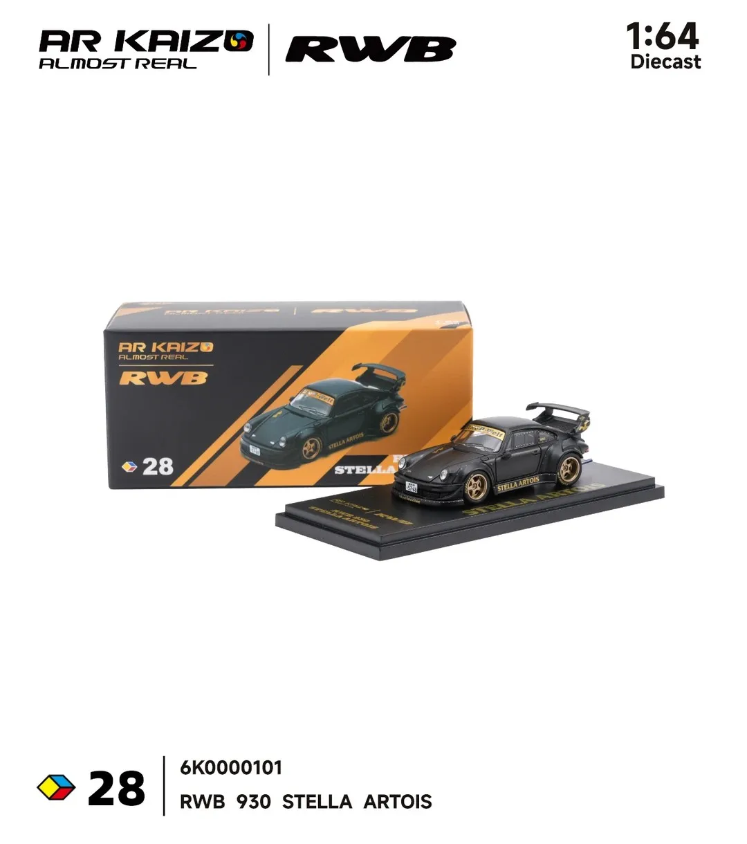 새로운 입고 상품 AR 박스 1:64 포르쉐 RWB 930 스텔라 아르투아이스 합금 미니어처 다이캐스트 모델 HEC 2026 포르쉐 RWB 930 스포츠 장난감 선물