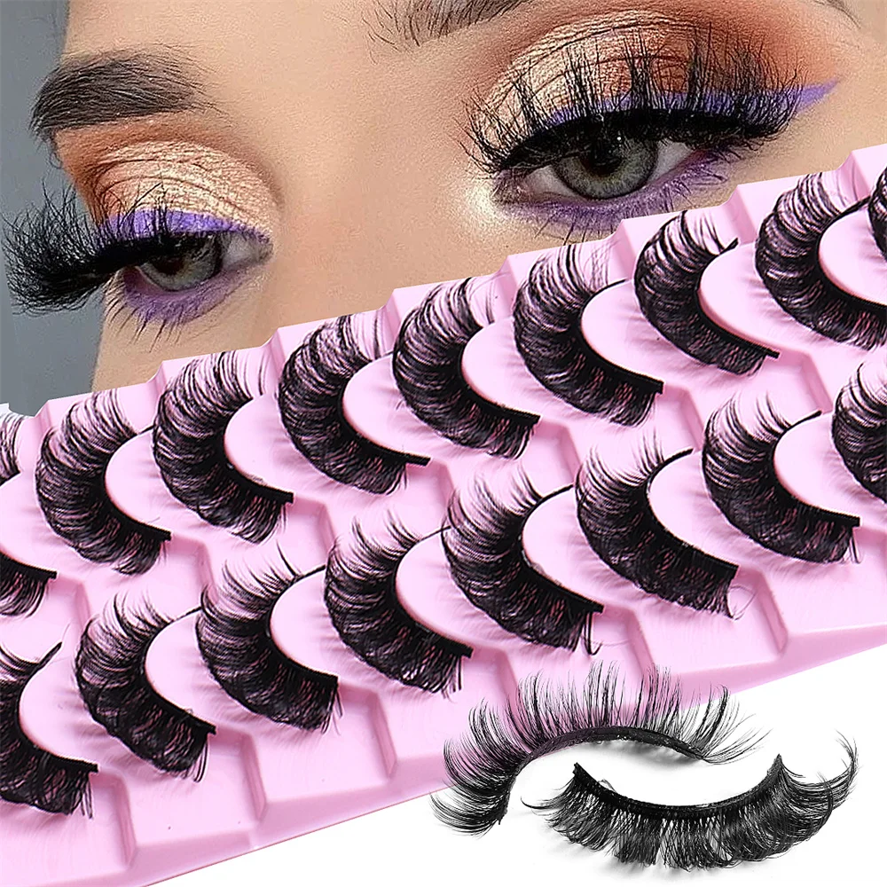 10 Paar Wimpern, dick, lockig, dramatisches Volumen, falsche Wimpern, natürlicher Look, russische Streifen-Wimpernverlängerung für Bühnenparty, Festival – Detail 1
