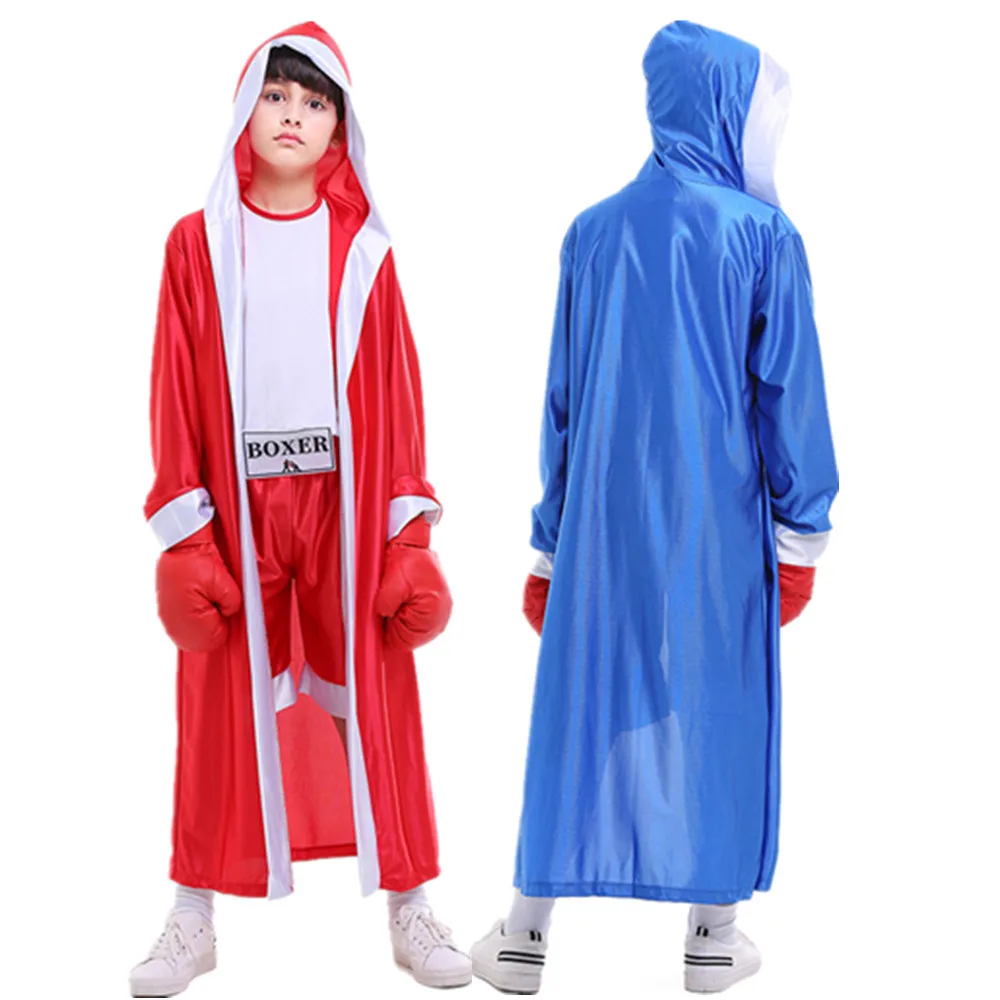 Uniforme de cosplay boxeur pour enfants, survêtement pour enfants, rouge et bleu, combinaison et robe, costume de match de boxe, fête de carnaval d'Halloween, garçons