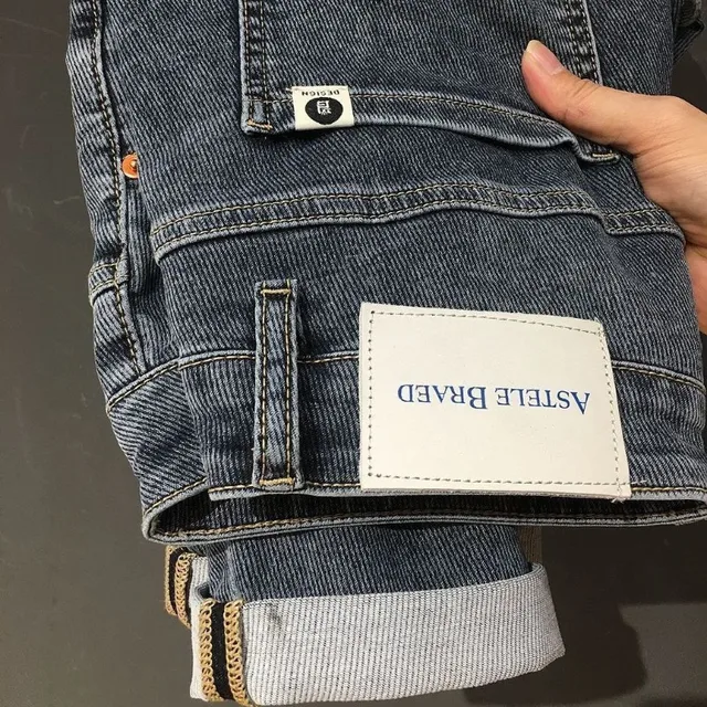 Pantalones vaqueros azules y grises de alta calidad para hombre, pantalones elásticos ajustados coreanos de marca de moda de alta gama para hombre, ropa de diseñador para novio 2