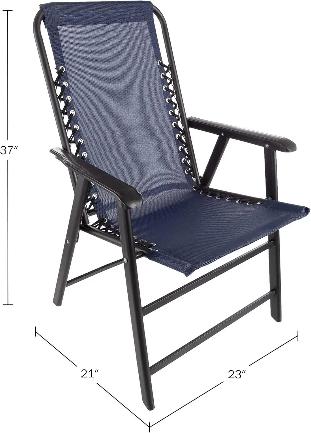 Folding Camping Chairs. Set of 2. Lawn Chairs. Textilene Fabric. Bungee Suspension. Portable. Navy.