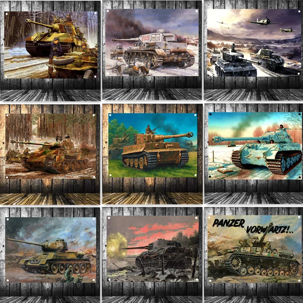 

WW 2 T6 Ti Tank Panzer Division Posters Wall Hanging Flag Armored Weapons War Art Banner Wall Decor Tapestry