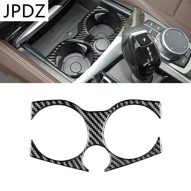 

Car Styling Carbon Fiber Color Console Water Cup Holder Frame Cover Trim sticker For BMW 5 Series G30 2018-2021 car accessories