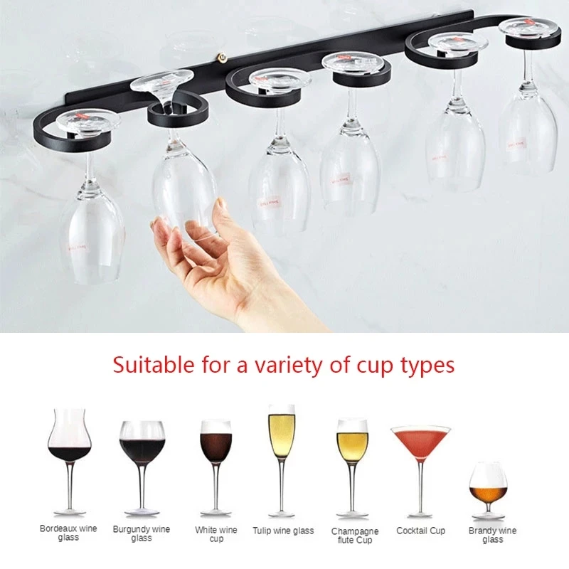 Black Wine Glass Holder S M L Aluminum Alloy Goblet Hanger Home Bar Kitchen Wall Mount Free installation Storage Rack 4